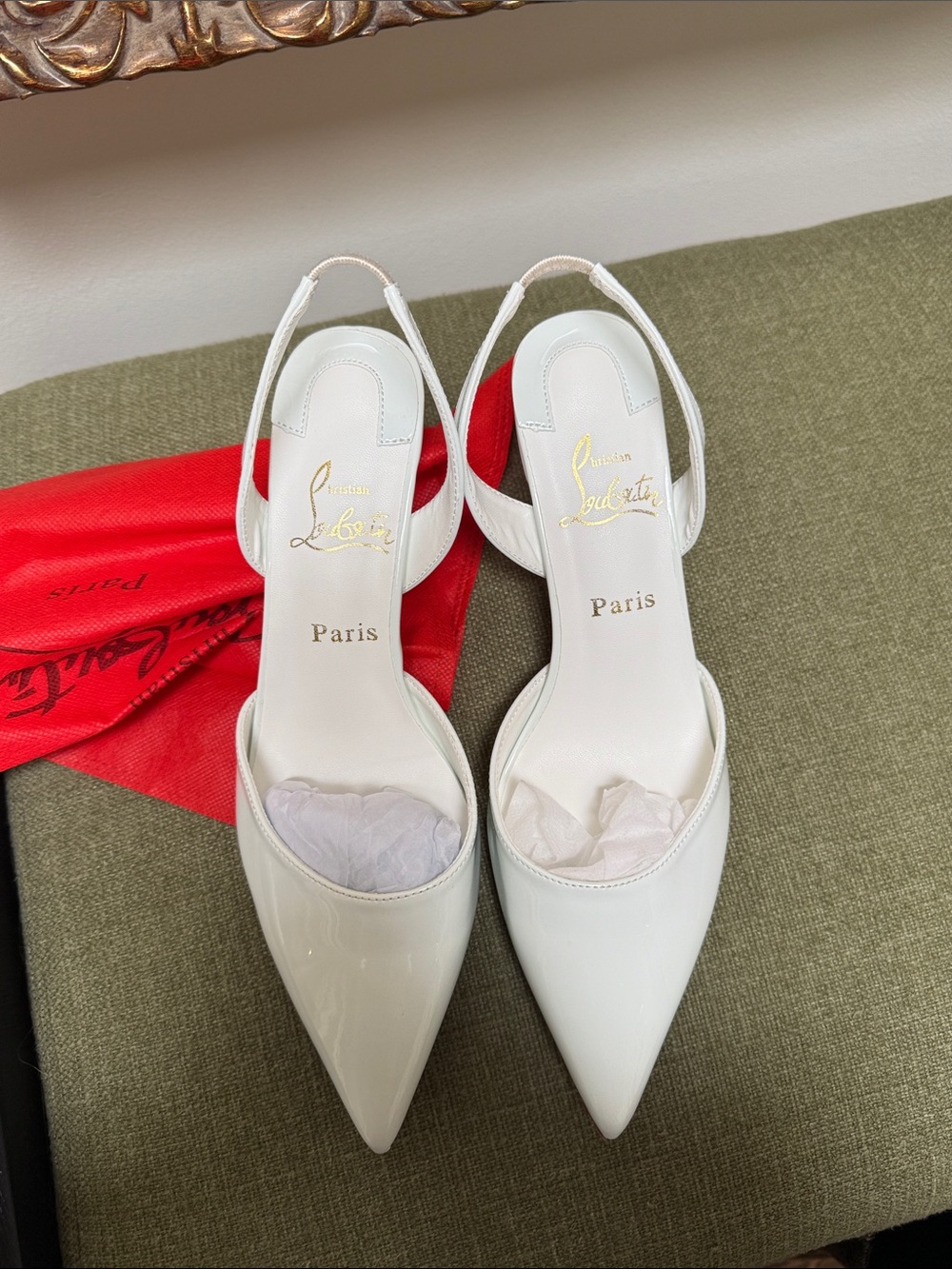 Red bottom White Patent Leather Pointed Slingback Pumps